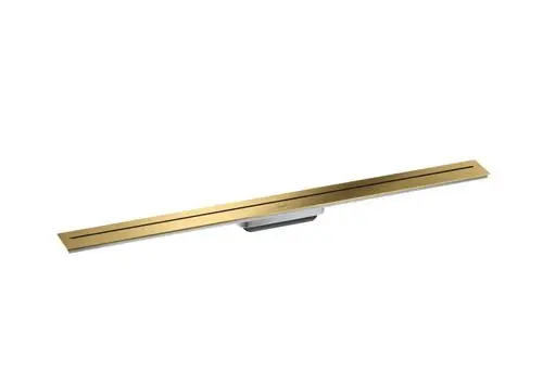 Drainageelement in geschliffener Goldoptik, lange rechteckige Form, zur Wandmontage geeignet. Produkt von AXOR, ideal für moderne Duschbereiche.